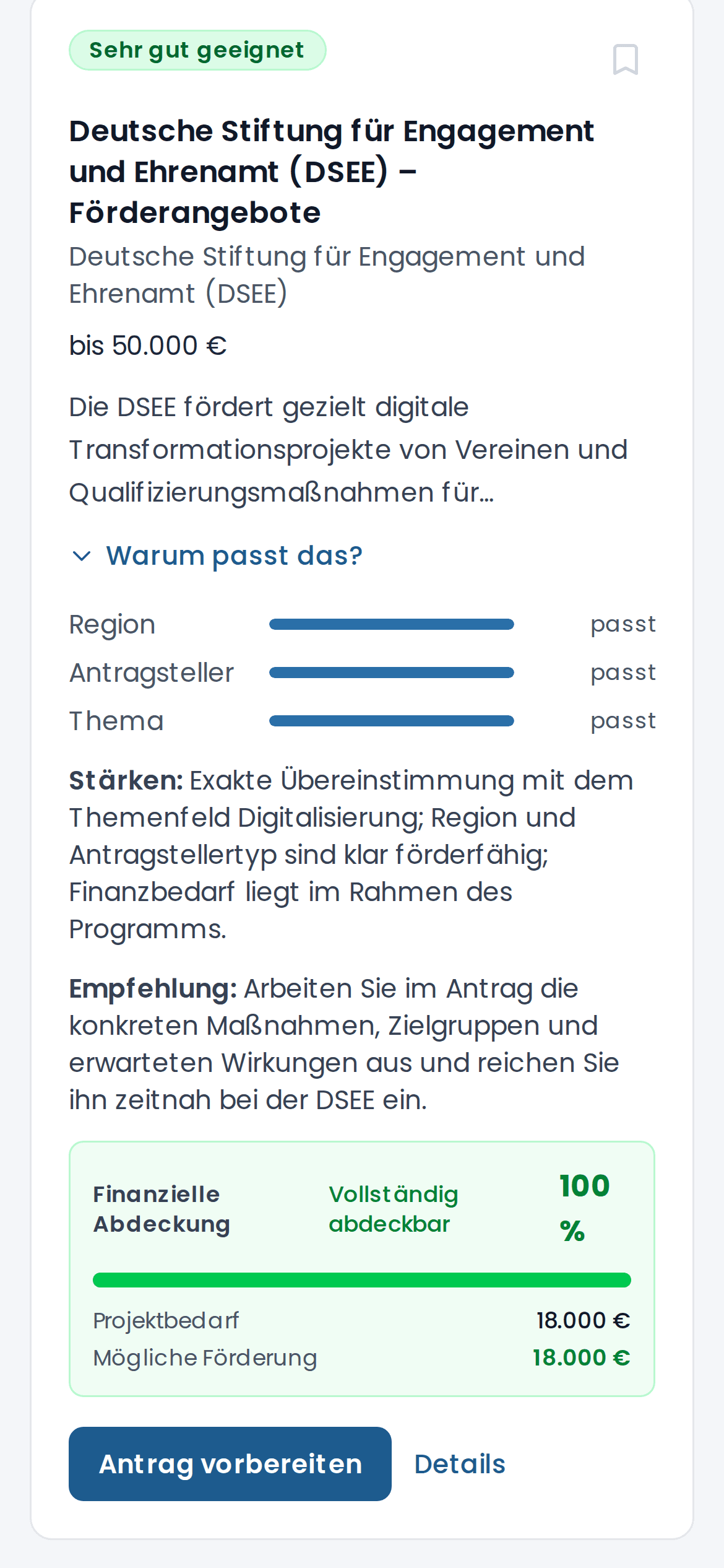 Score-Aufschlüsselung auf dem Telefon: Bewertung nach Region, Antragsteller und Thema.